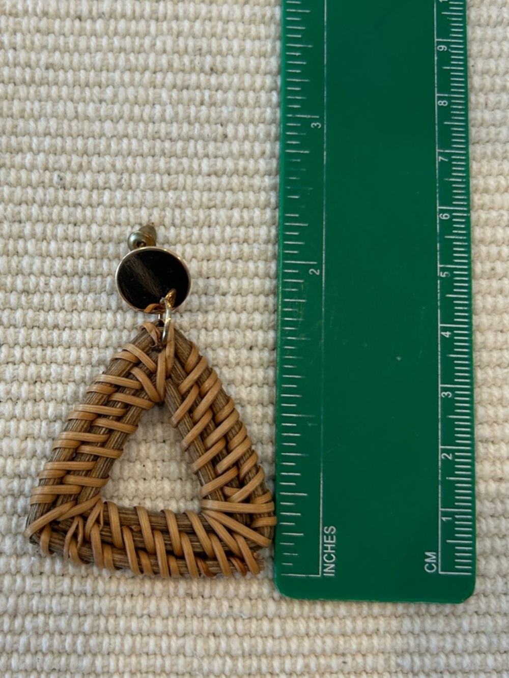 Woven Triangle Drop Earrings - Tan - Picture 4 of 4